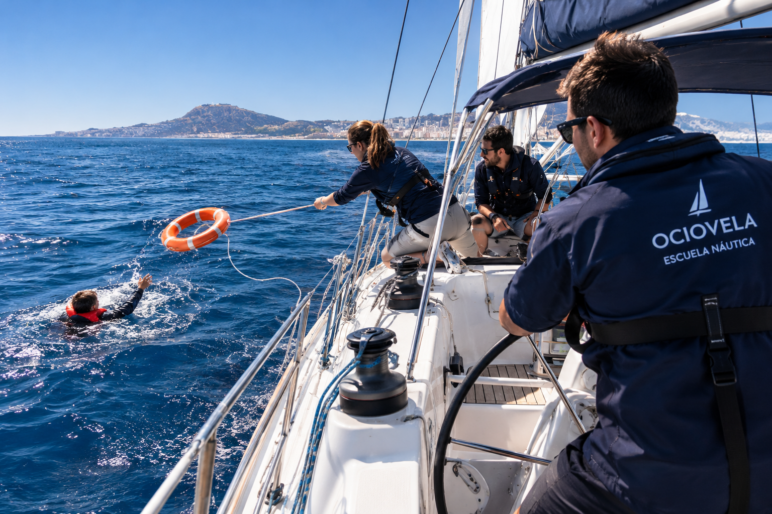 Simulacro de rescate de hombre al agua en un velero